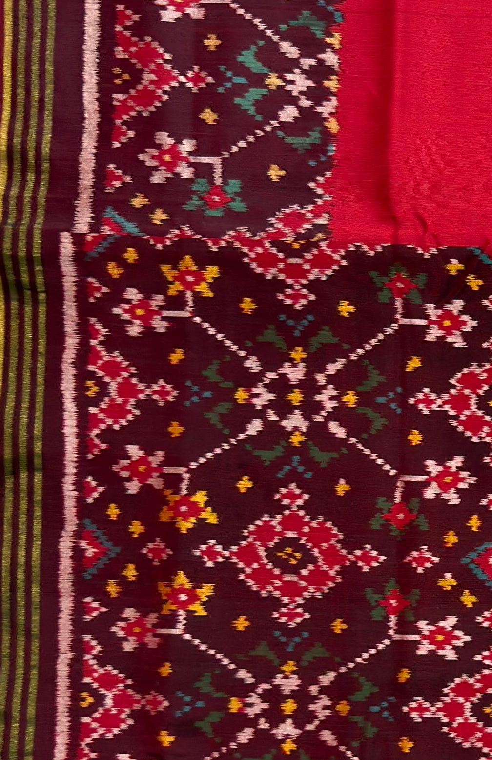 Crimson Ratan Chokdi Phul Patola Saree