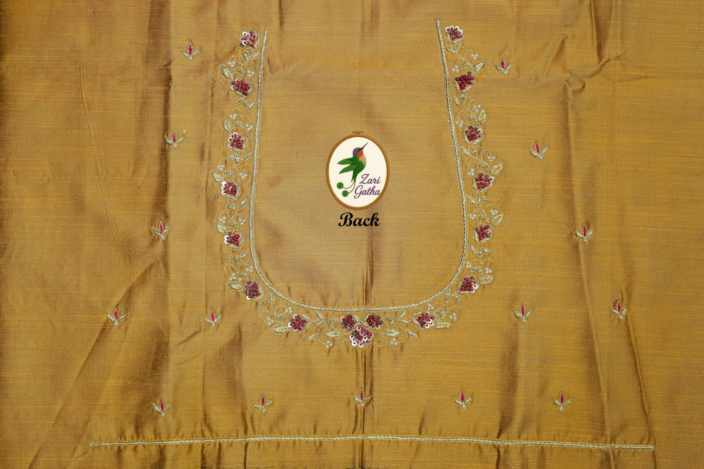 Exquisite Hand Embroidered Raw Silk Unstitched Blouse U-Neck