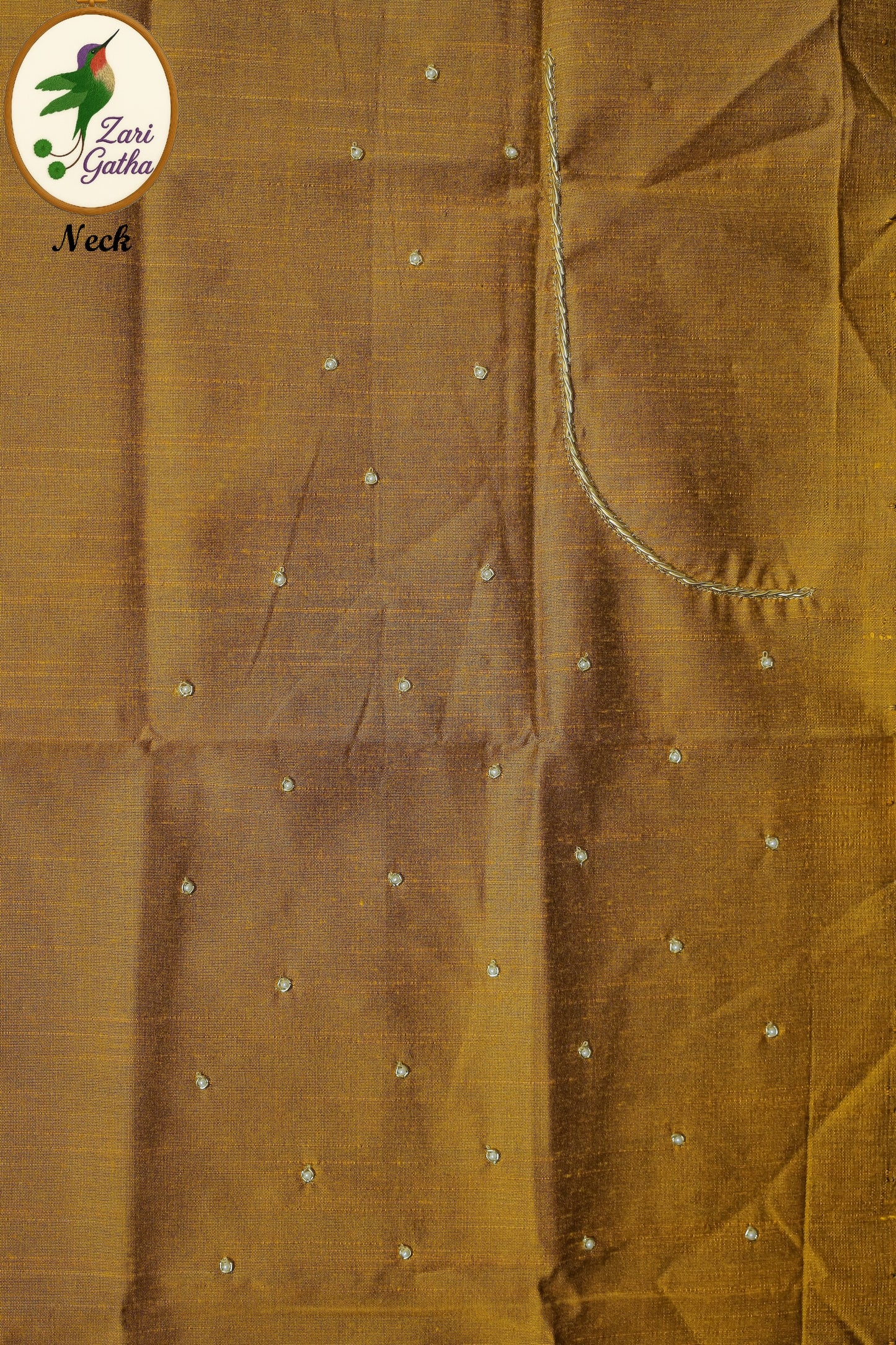 Exquisite Hand Embroidered Raw Silk Unstitched Blouse U-Neck