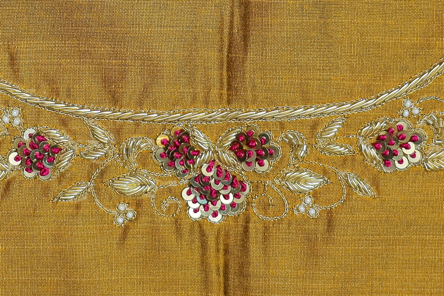 Exquisite Hand Embroidered Raw Silk Unstitched Blouse U-Neck