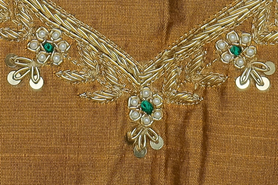 Aristocratic Silk Unstitched Blouse with Zari Thread Detailing with Sweetheat Neck