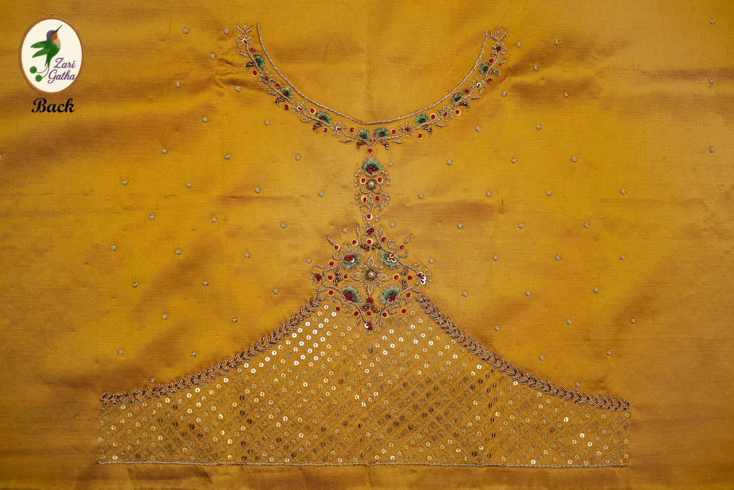 Festive Floral Embroidered Silk Unstitched Blouse with U Neck