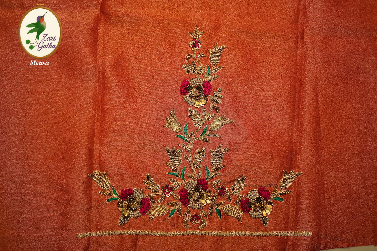 Intricate Pearl & Zari Work Hand-Embroidered Unstitched Blouse with Round-Neck