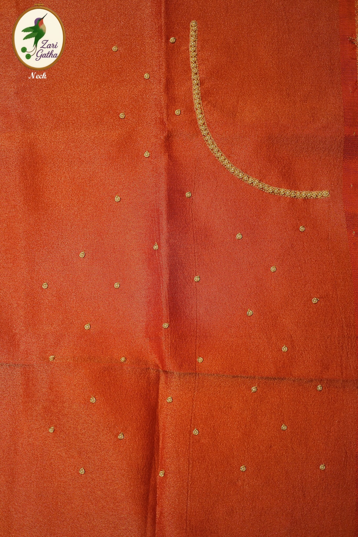 Intricate Pearl & Zari Work Hand-Embroidered Unstitched Blouse with Round-Neck