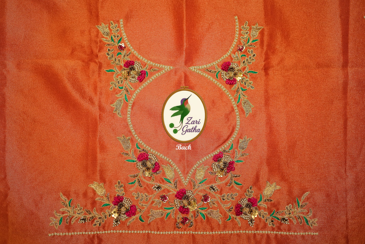 Intricate Pearl & Zari Work Hand-Embroidered Unstitched Blouse with Round-Neck