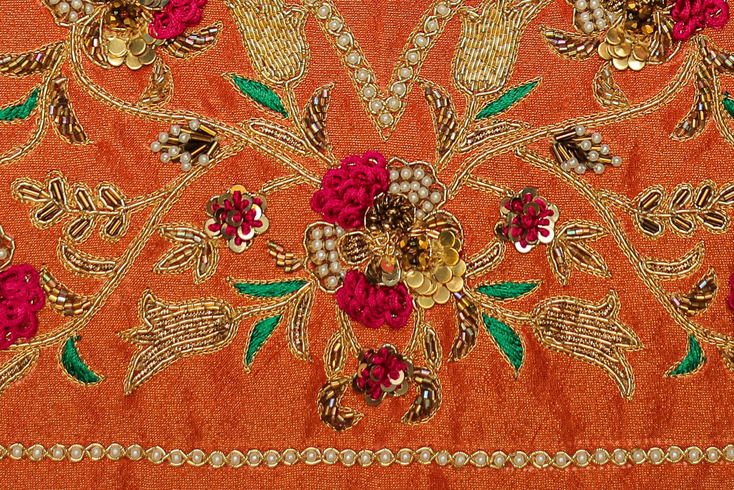 Intricate Pearl & Zari Work Hand-Embroidered Unstitched Blouse with Round-Neck