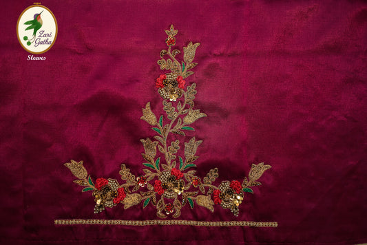 Intricate Pearl & Zari Work Hand-Embroidered Unstitched Blouse with Round-Neck