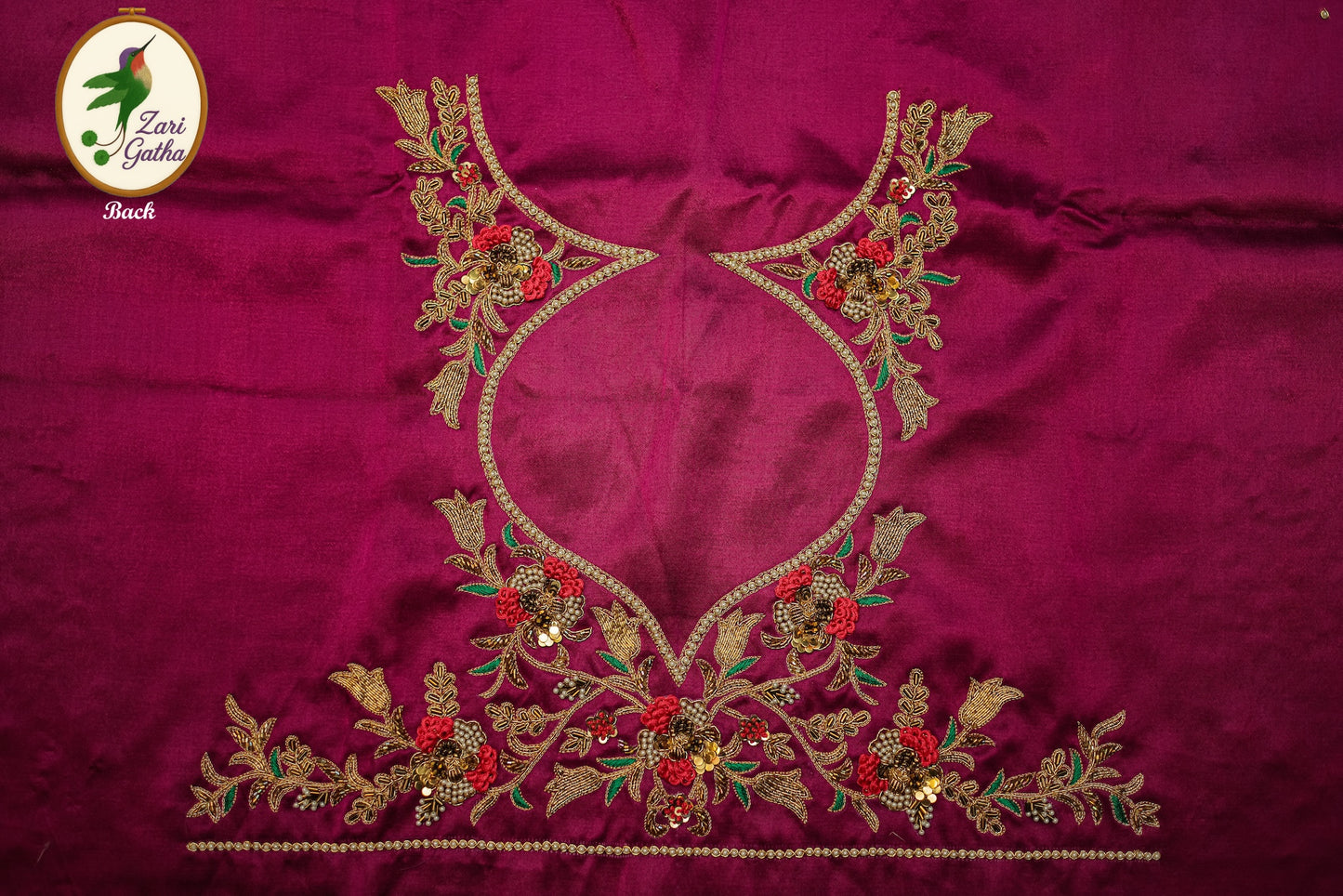 Intricate Pearl & Zari Work Hand-Embroidered Unstitched Blouse with Round-Neck