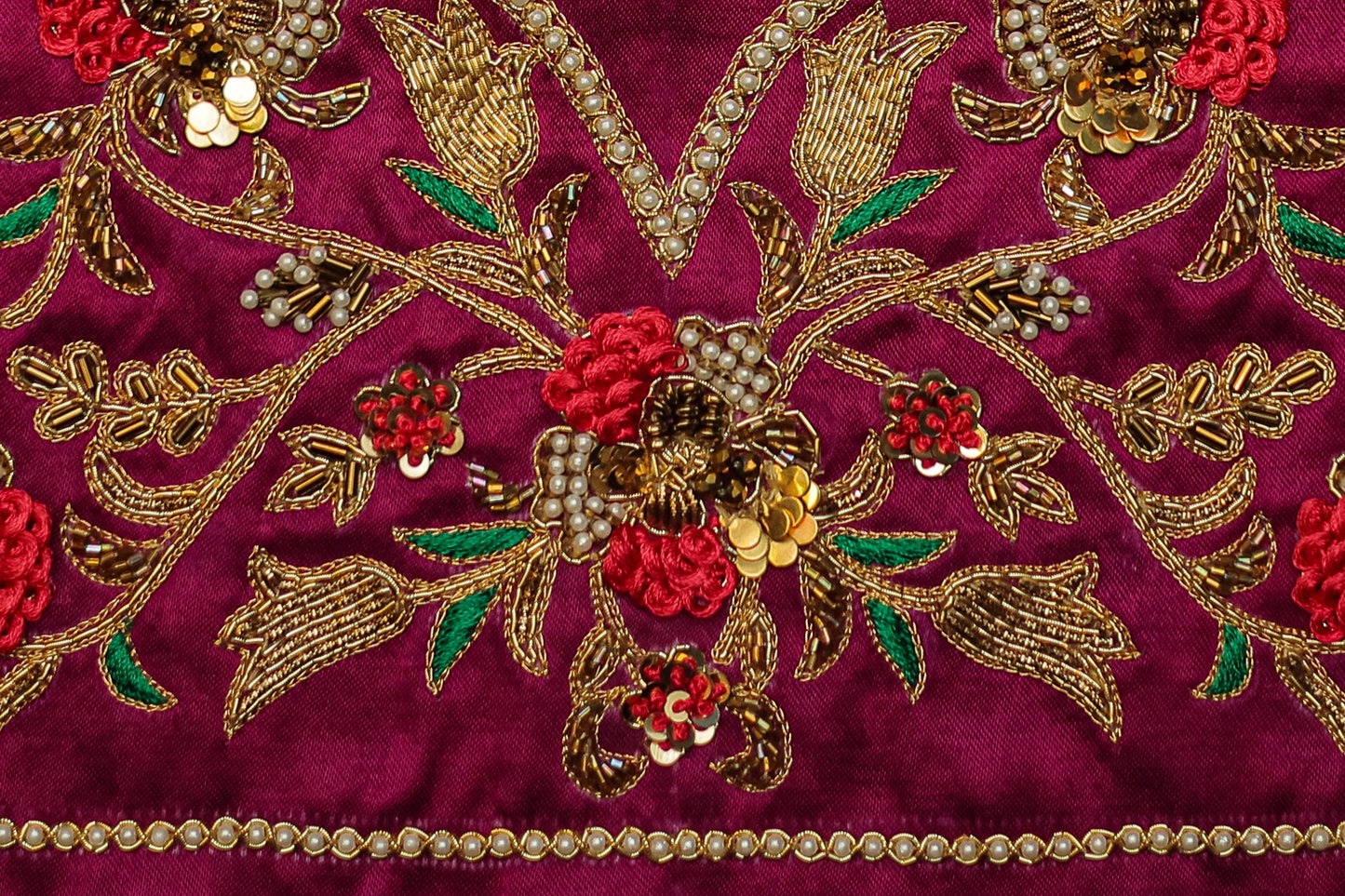 Intricate Pearl & Zari Work Hand-Embroidered Unstitched Blouse with Round-Neck