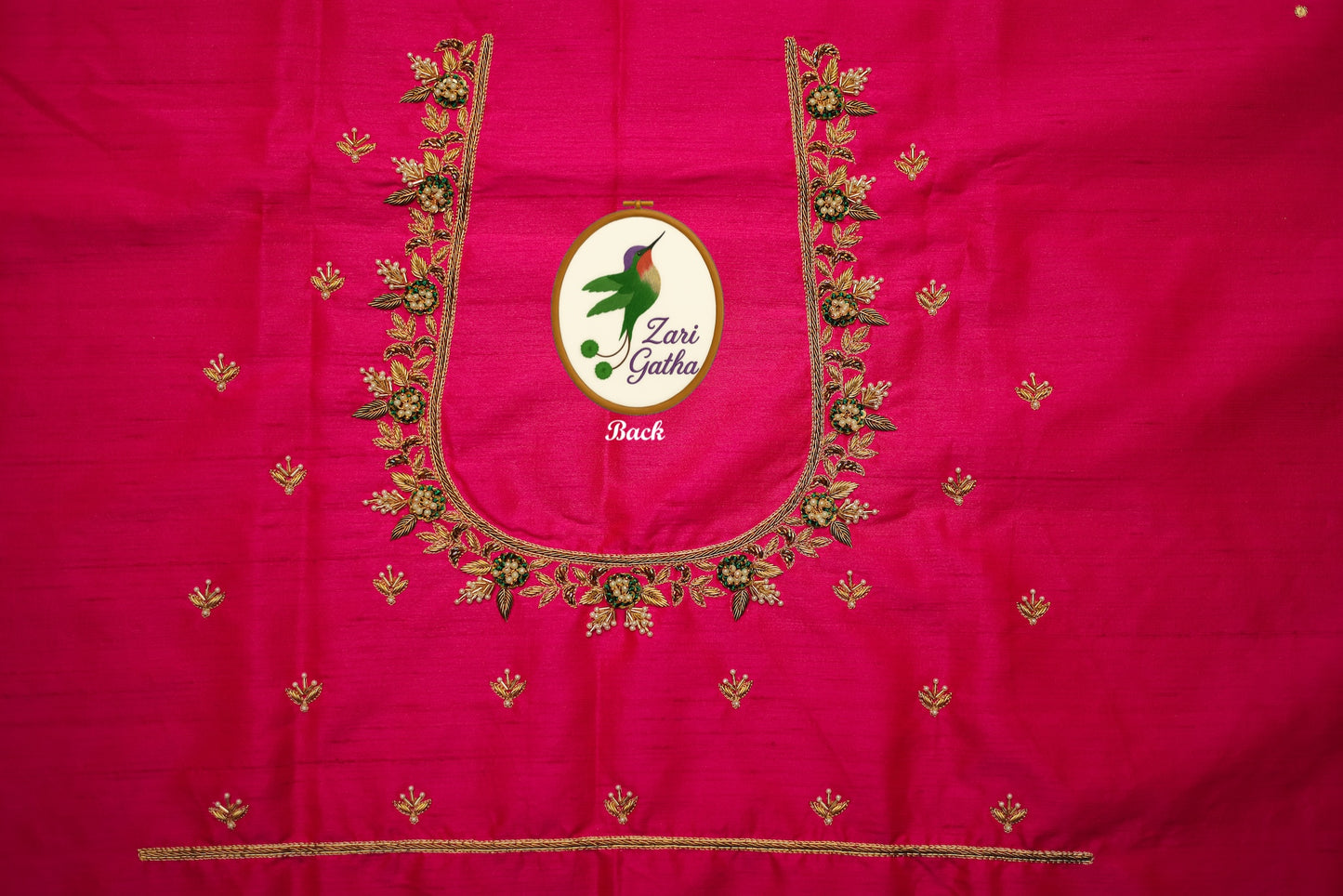 Golden Leaf Work Designer Unstitched Blouse with U-Neck