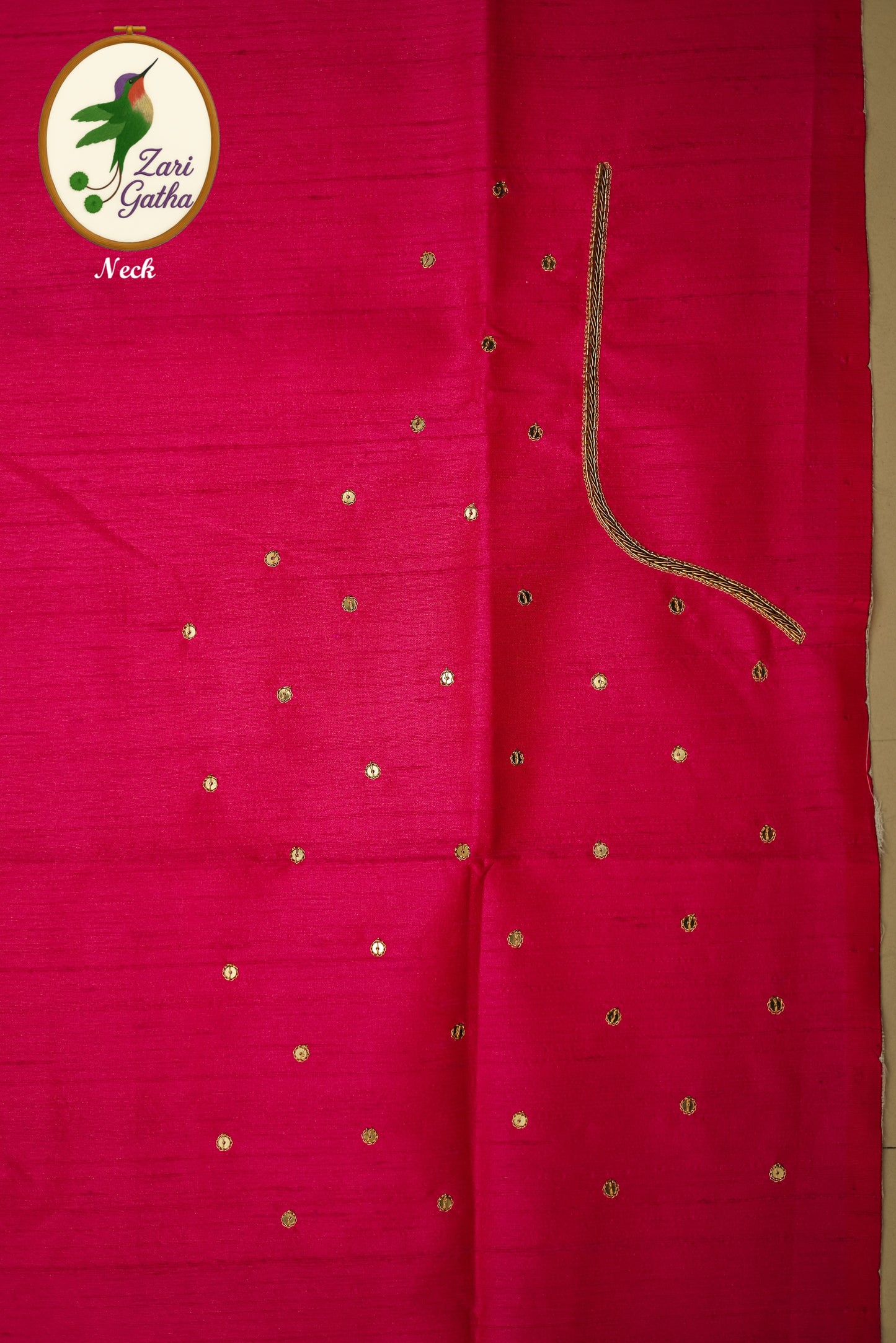 Golden Leaf Work Designer Unstitched Blouse with U-Neck