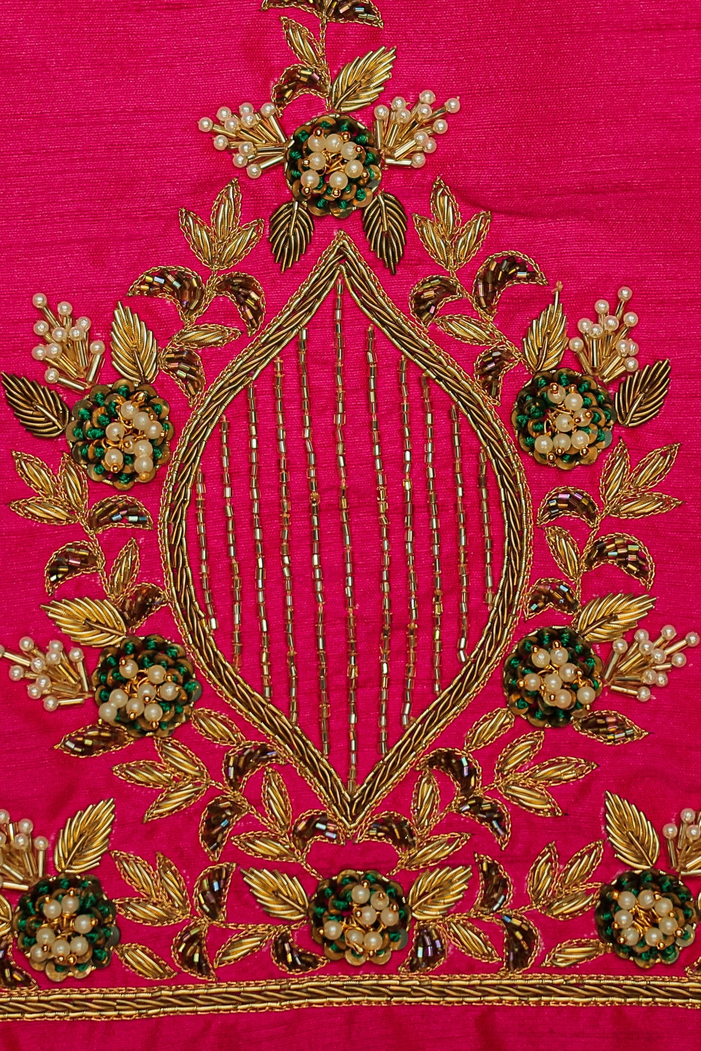 Golden Leaf Work Designer Unstitched Blouse with U-Neck