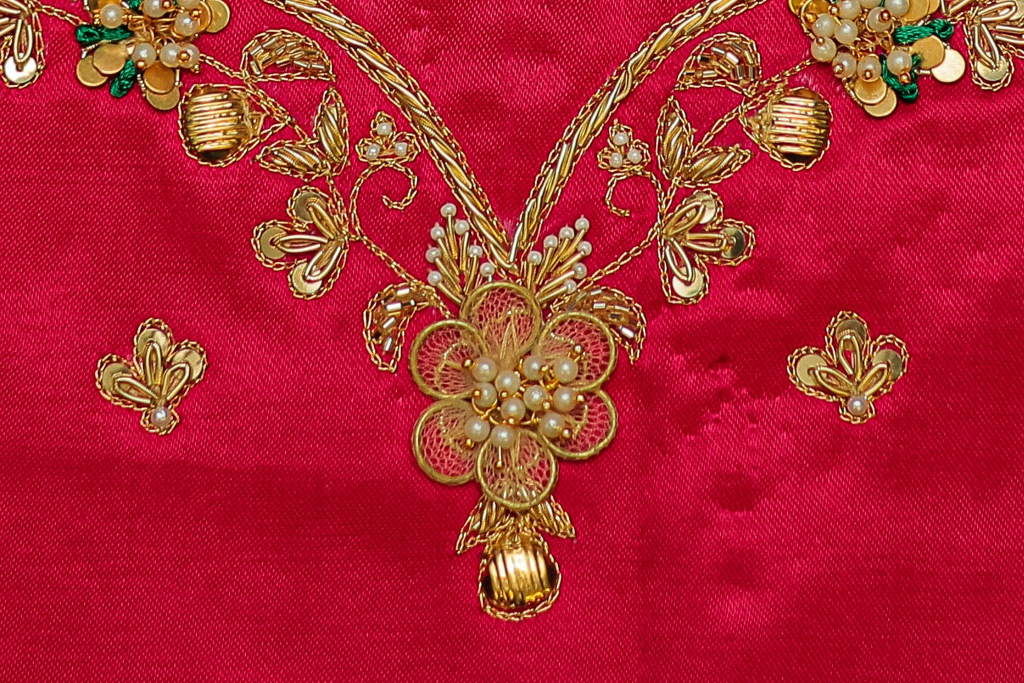 White Pearl Leaf Silk Unstitched Blouse with Sweetheart Neck
