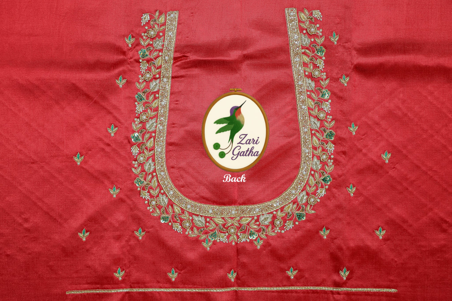 Exquisite Silk Unstitched Blouse with Embroidered Motifs U-neckline
