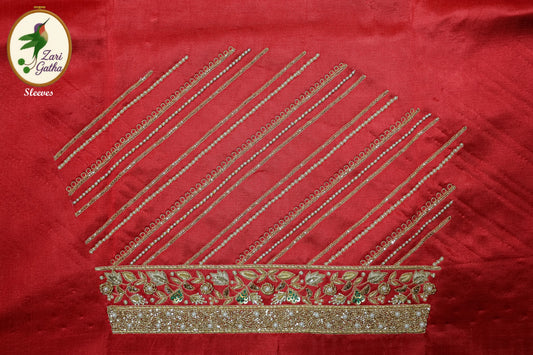 Exquisite Silk Unstitched Blouse with Embroidered Motifs U-neckline