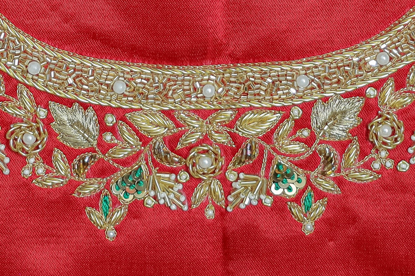 Exquisite Silk Unstitched Blouse with Embroidered Motifs U-neckline