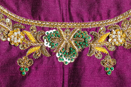 Intricate Zardozi & Aari Work Unstitched Blouse with U Neck