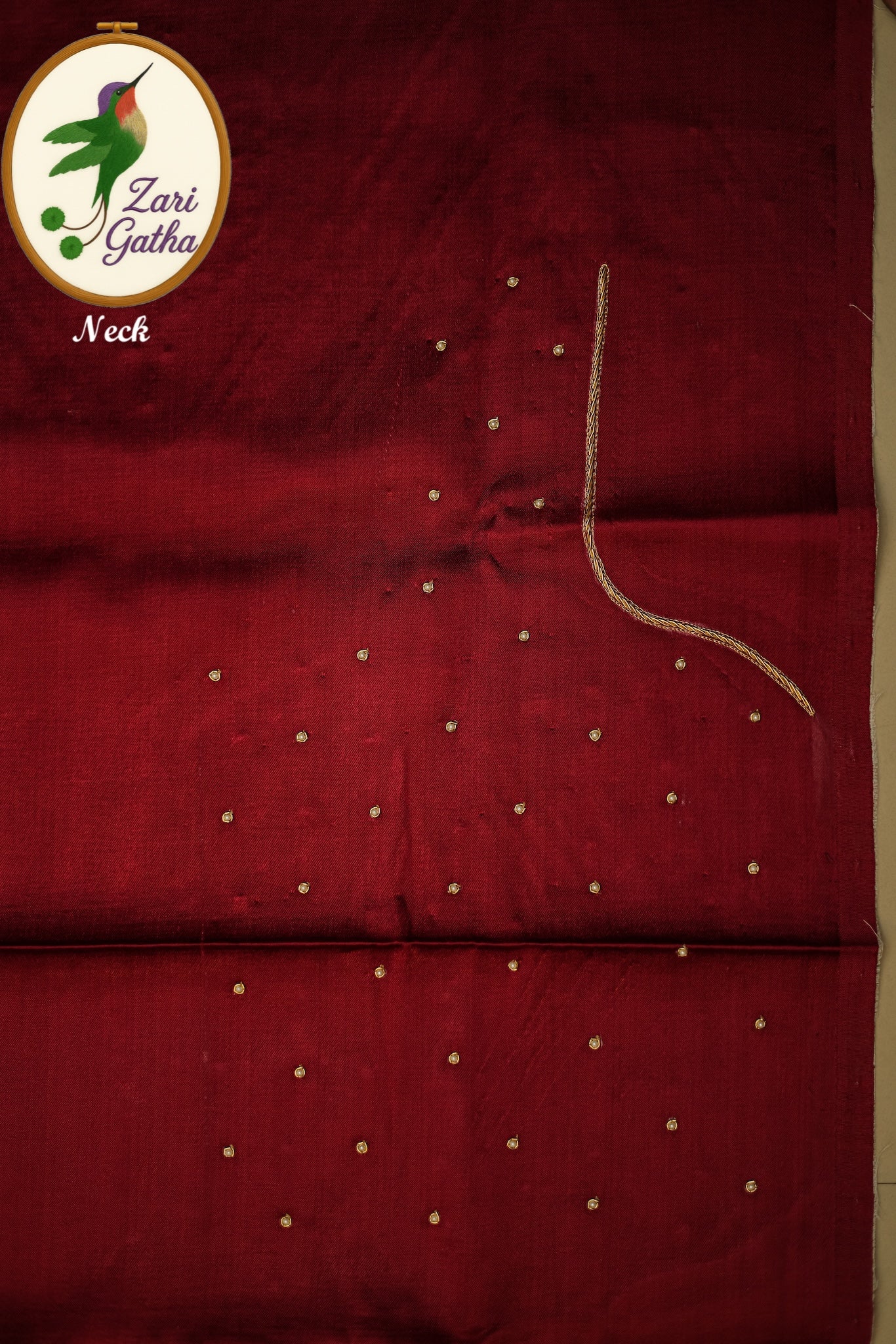 Aristocratic Silk Unstitched Blouse with Embellished Sleeves and U-Neck