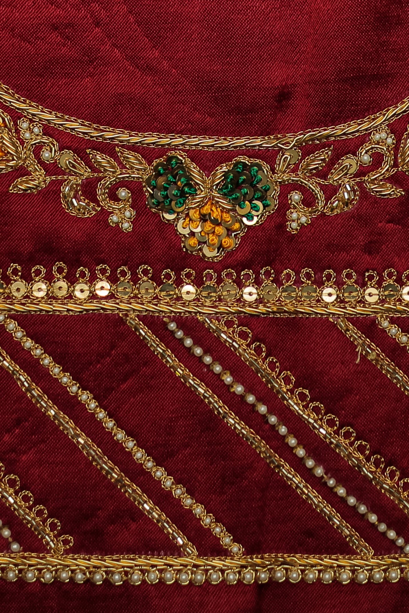 Aristocratic Silk Unstitched Blouse with Embellished Sleeves and U-Neck