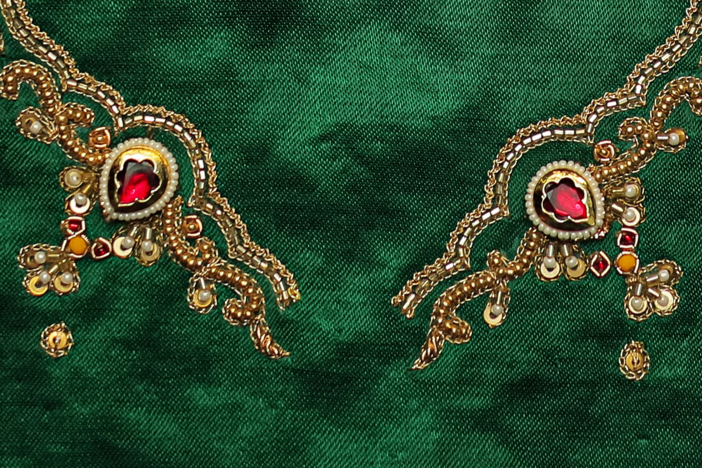 Green Enchant Gaji Silk Unstitched Blouse with Sweetheart Neck