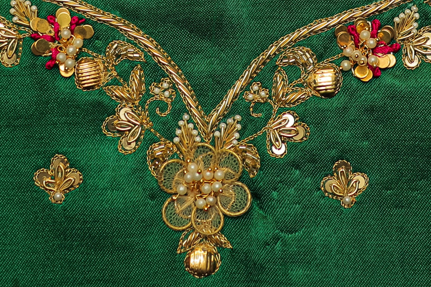 White Pearl Leaf Silk Unstitched Blouse with Sweetheart Neck