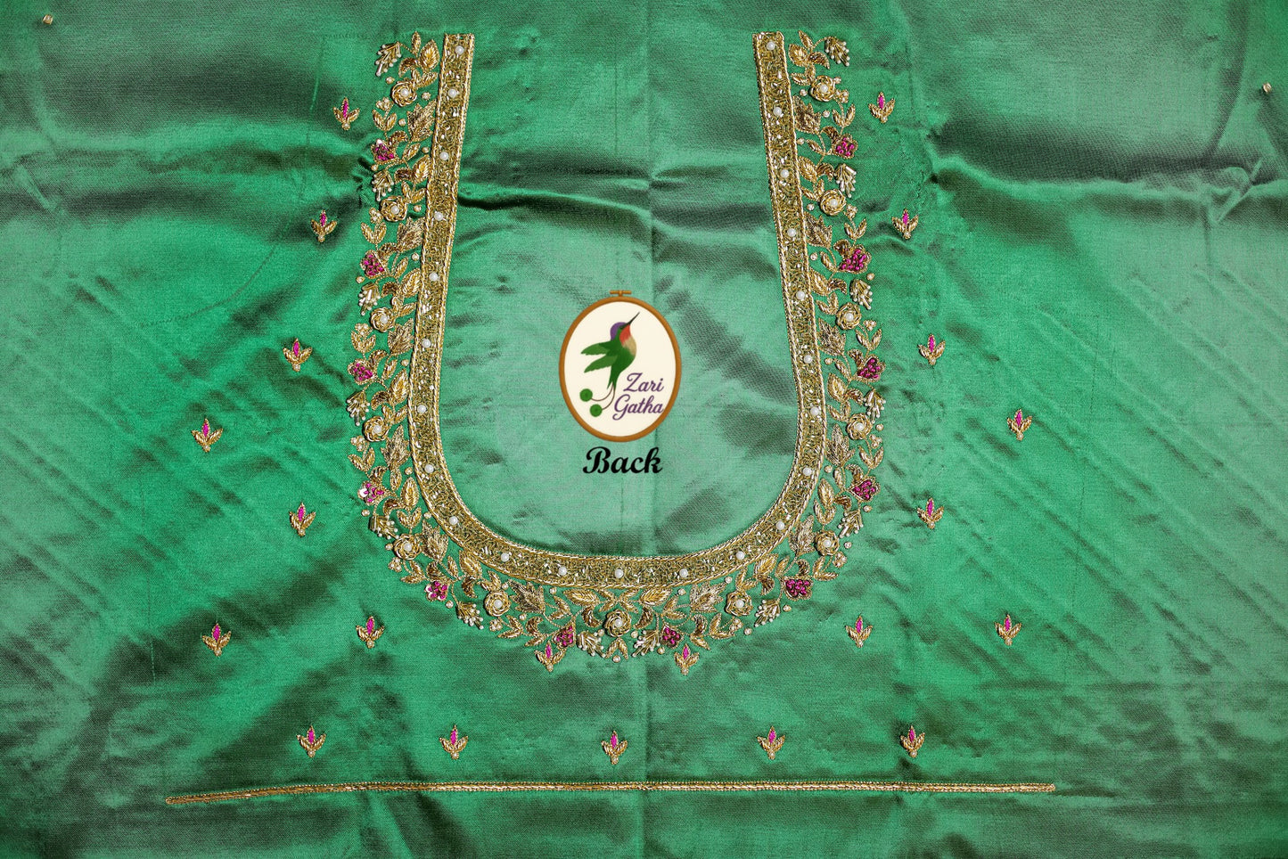Exquisite Silk Unstitched Blouse with Embroidered Motifs U-neckline