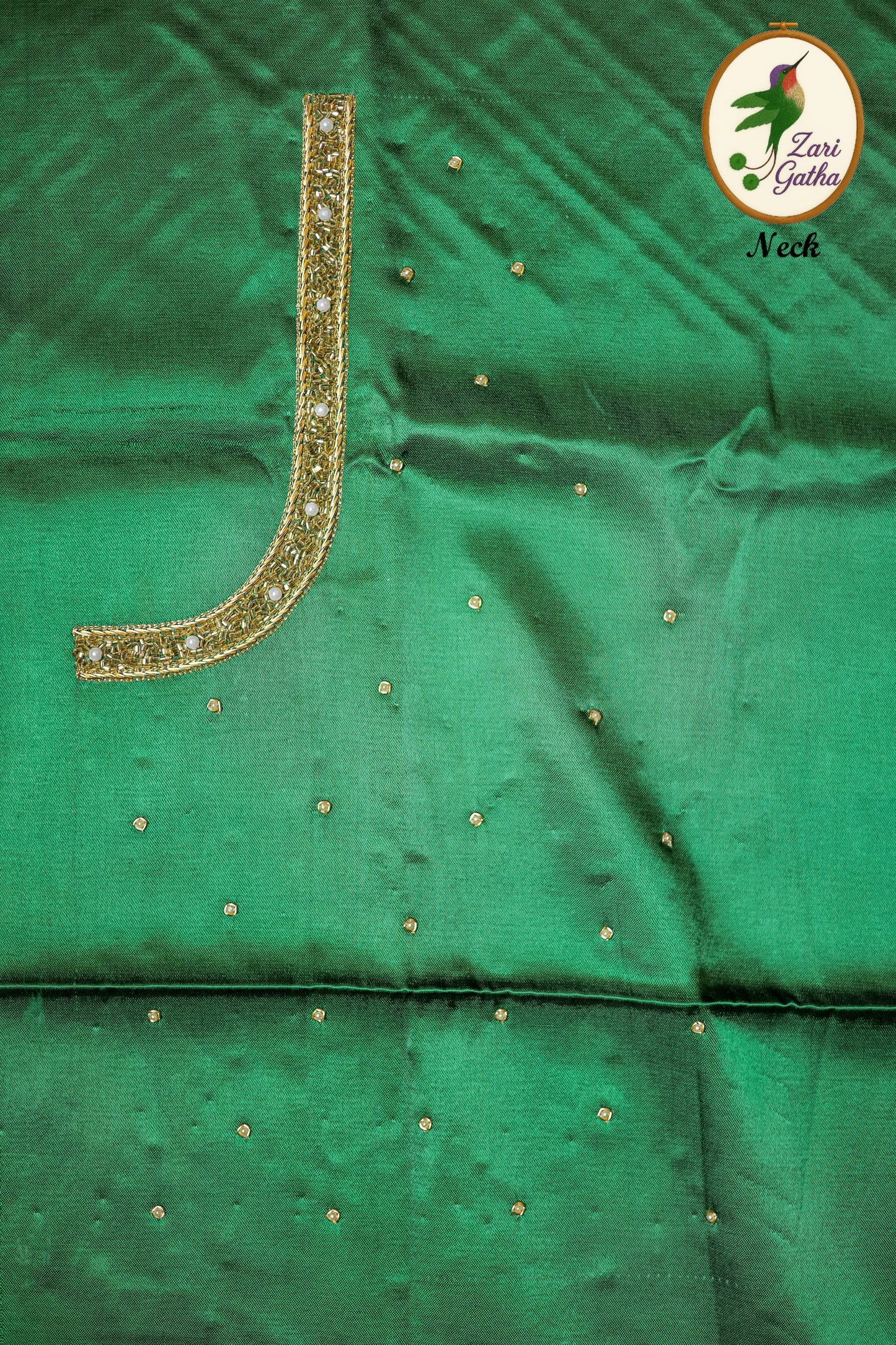 Exquisite Silk Unstitched Blouse with Embroidered Motifs U-neckline