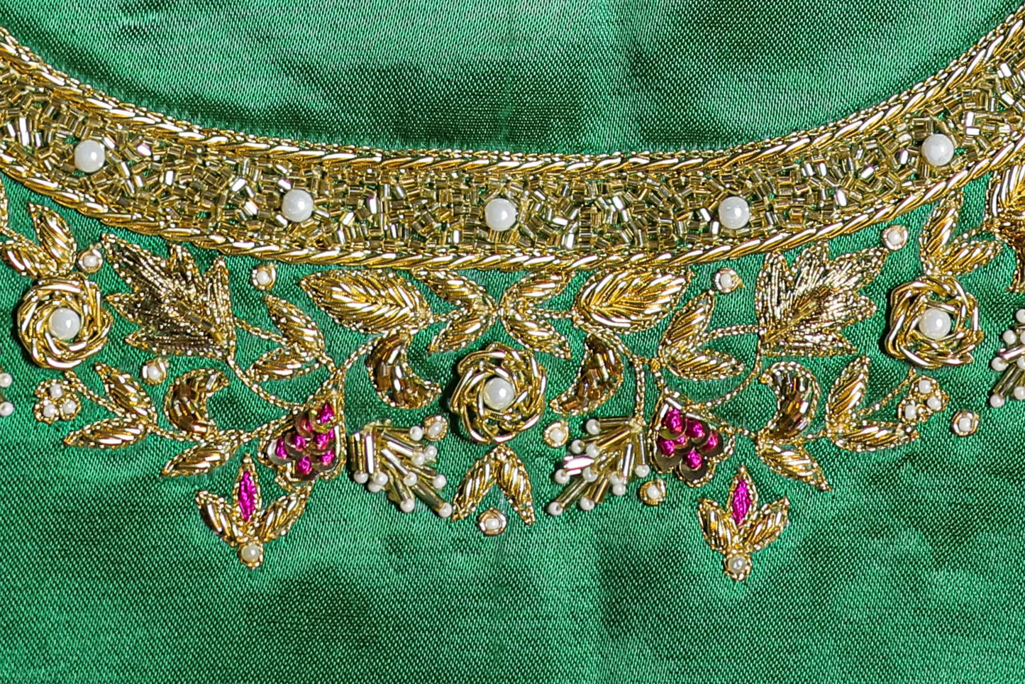 Exquisite Silk Unstitched Blouse with Embroidered Motifs U-neckline