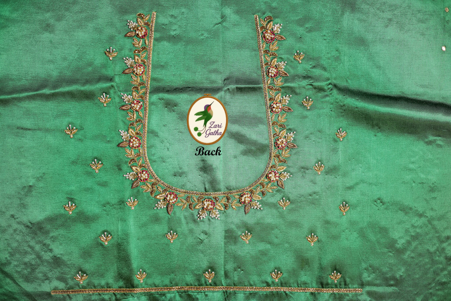 Golden Leaf Work Designer Unstitched Blouse with U-Neck