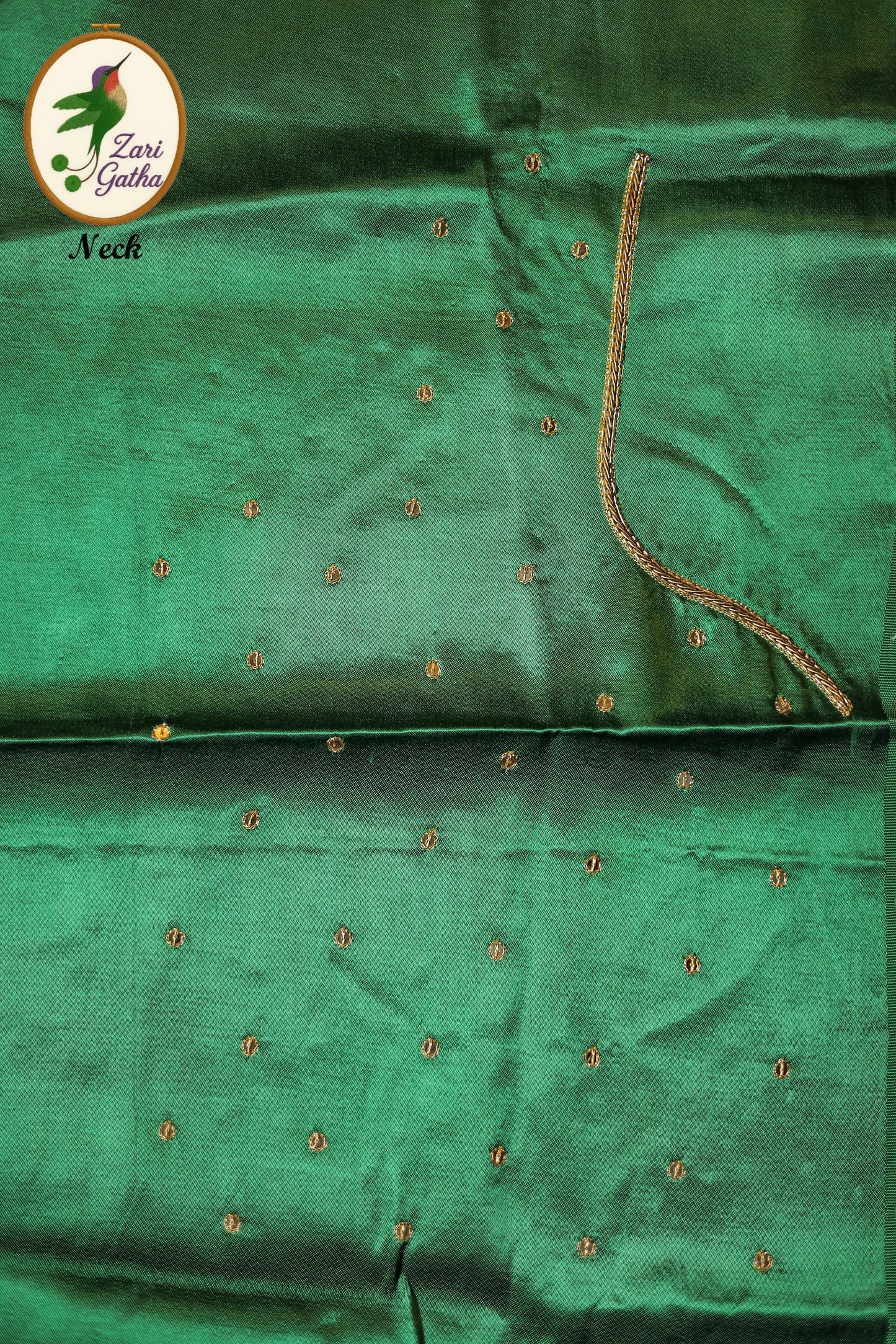 Golden Leaf Work Designer Unstitched Blouse with U-Neck
