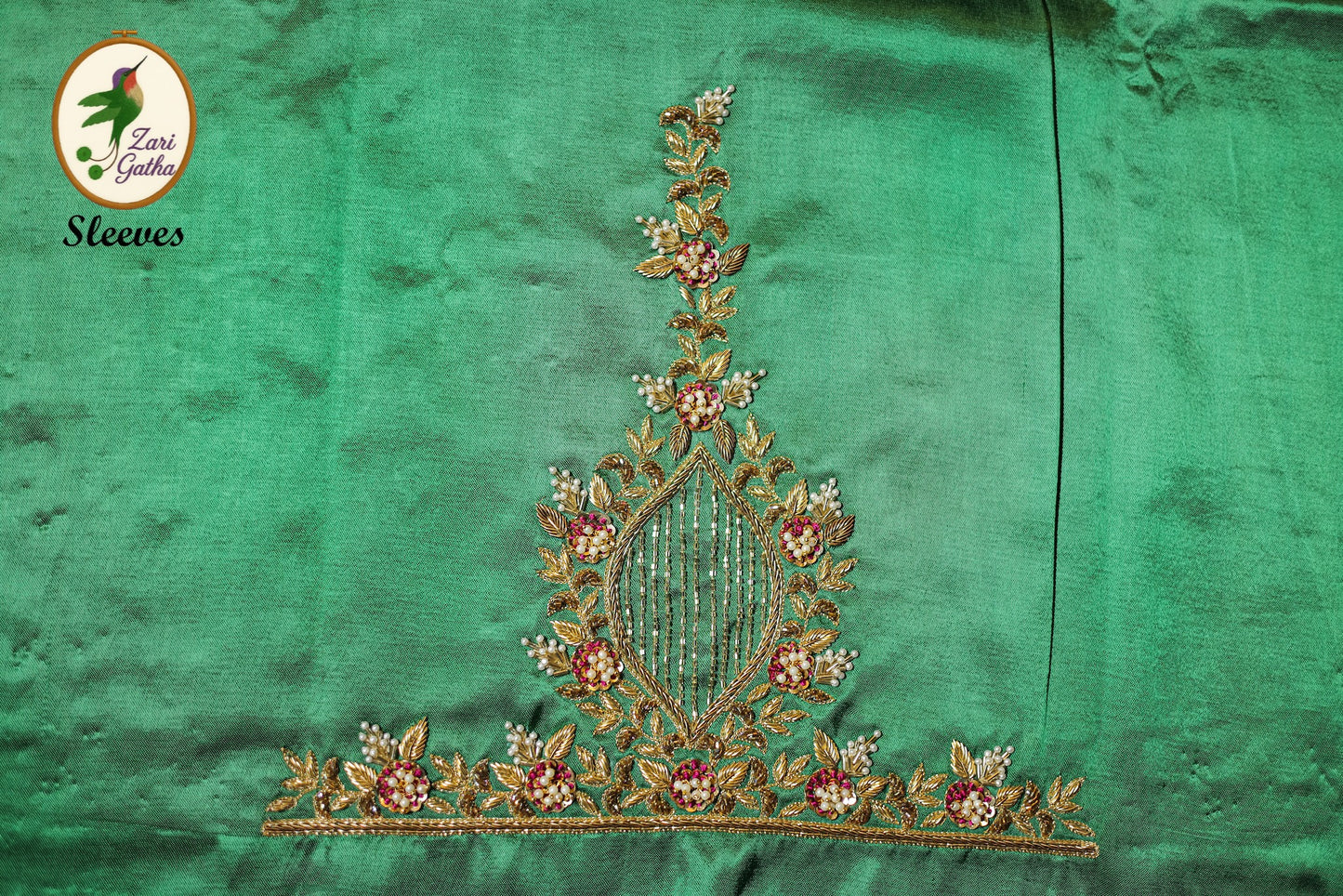 Golden Leaf Work Designer Unstitched Blouse with U-Neck
