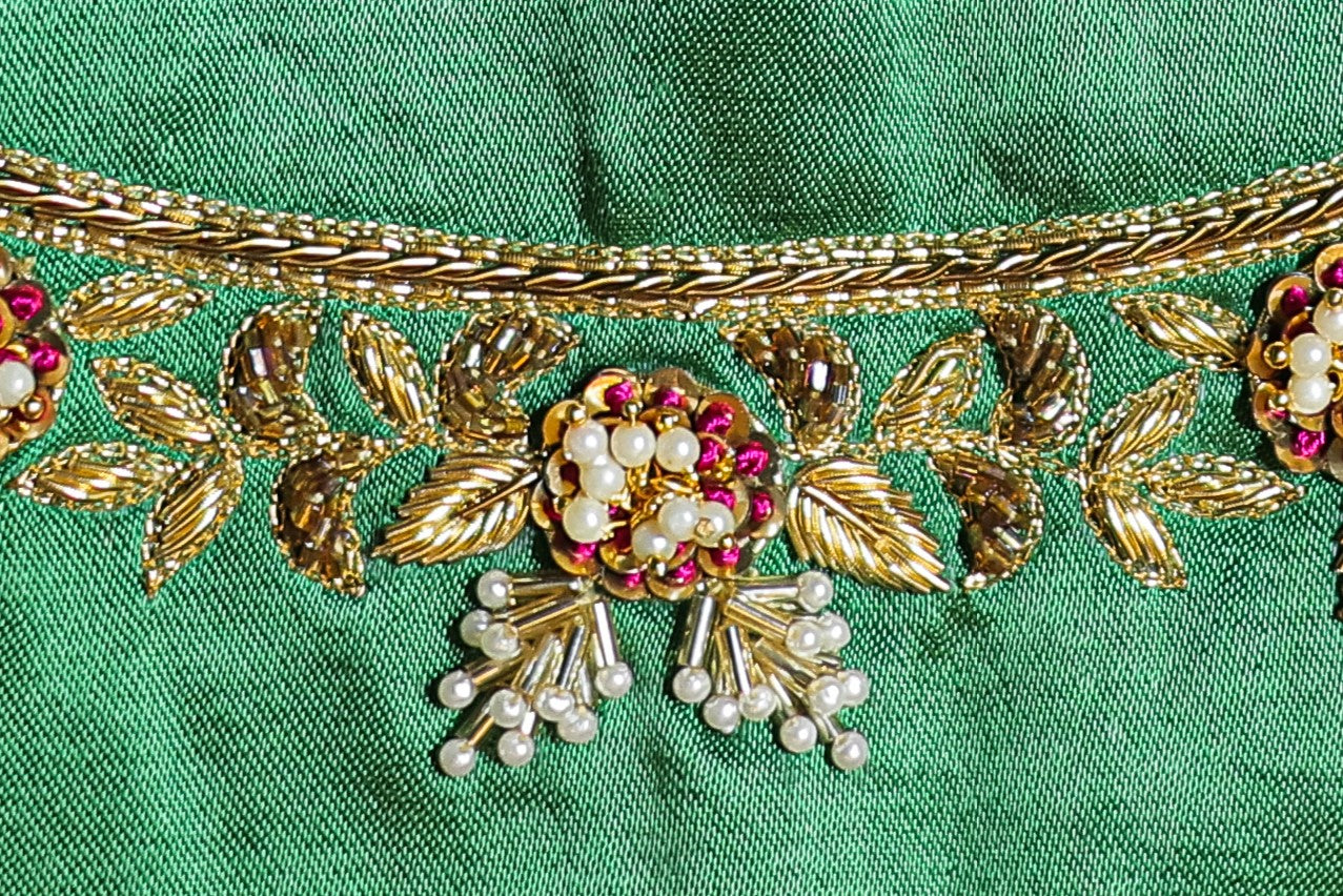 Golden Leaf Work Designer Unstitched Blouse with U-Neck