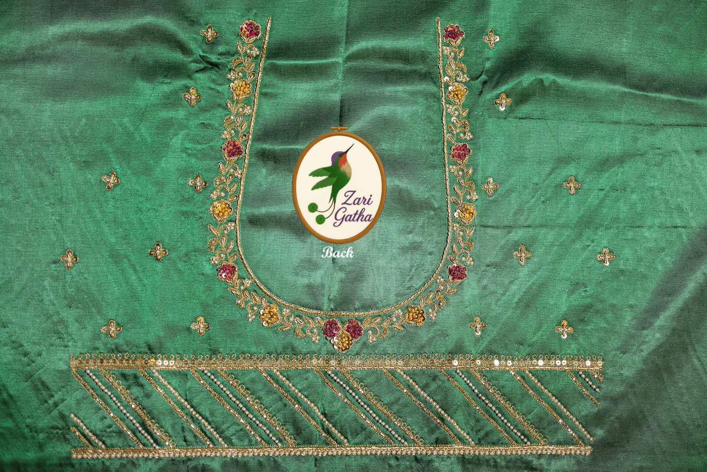 Aristocratic Silk Unstitched Blouse with Embellished Sleeves and U-Neck