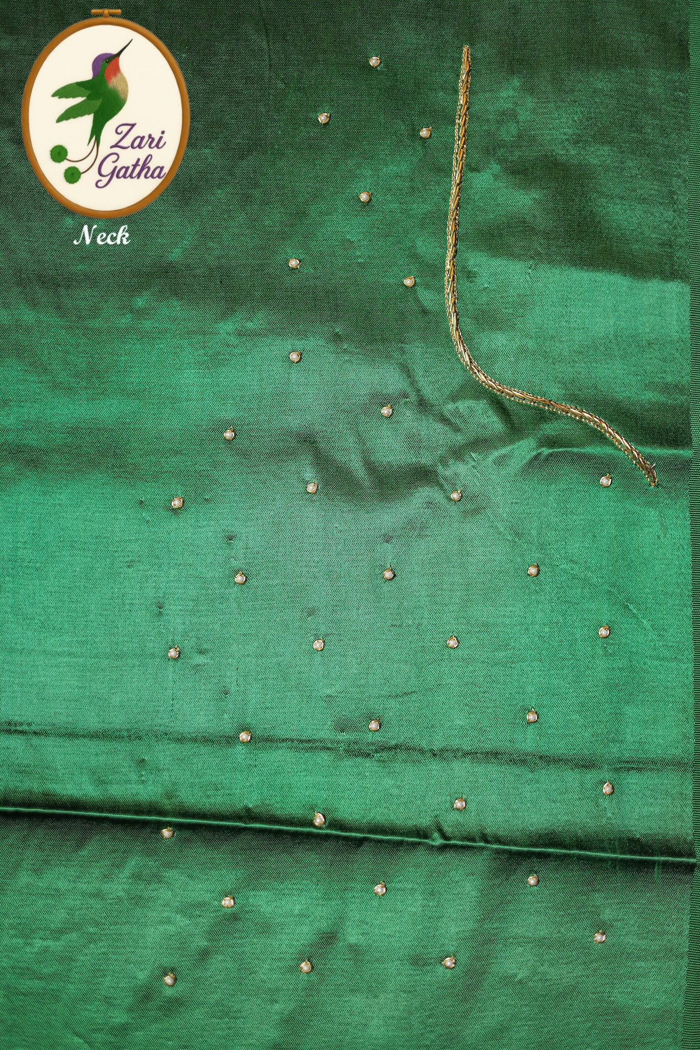 Aristocratic Silk Unstitched Blouse with Embellished Sleeves and U-Neck