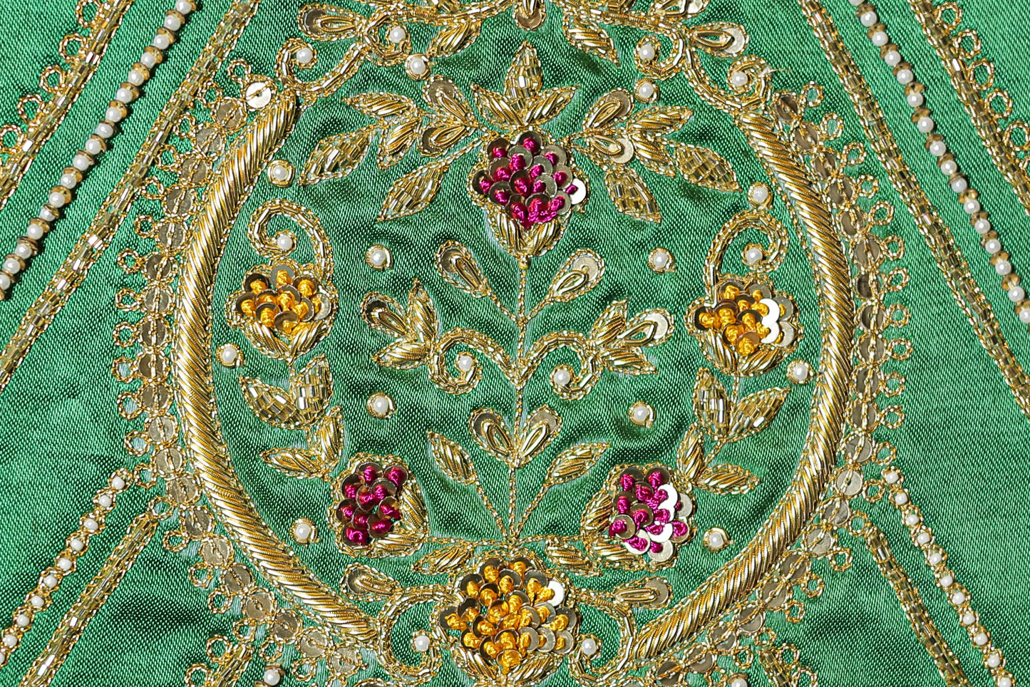 Aristocratic Silk Unstitched Blouse with Embellished Sleeves and U-Neck