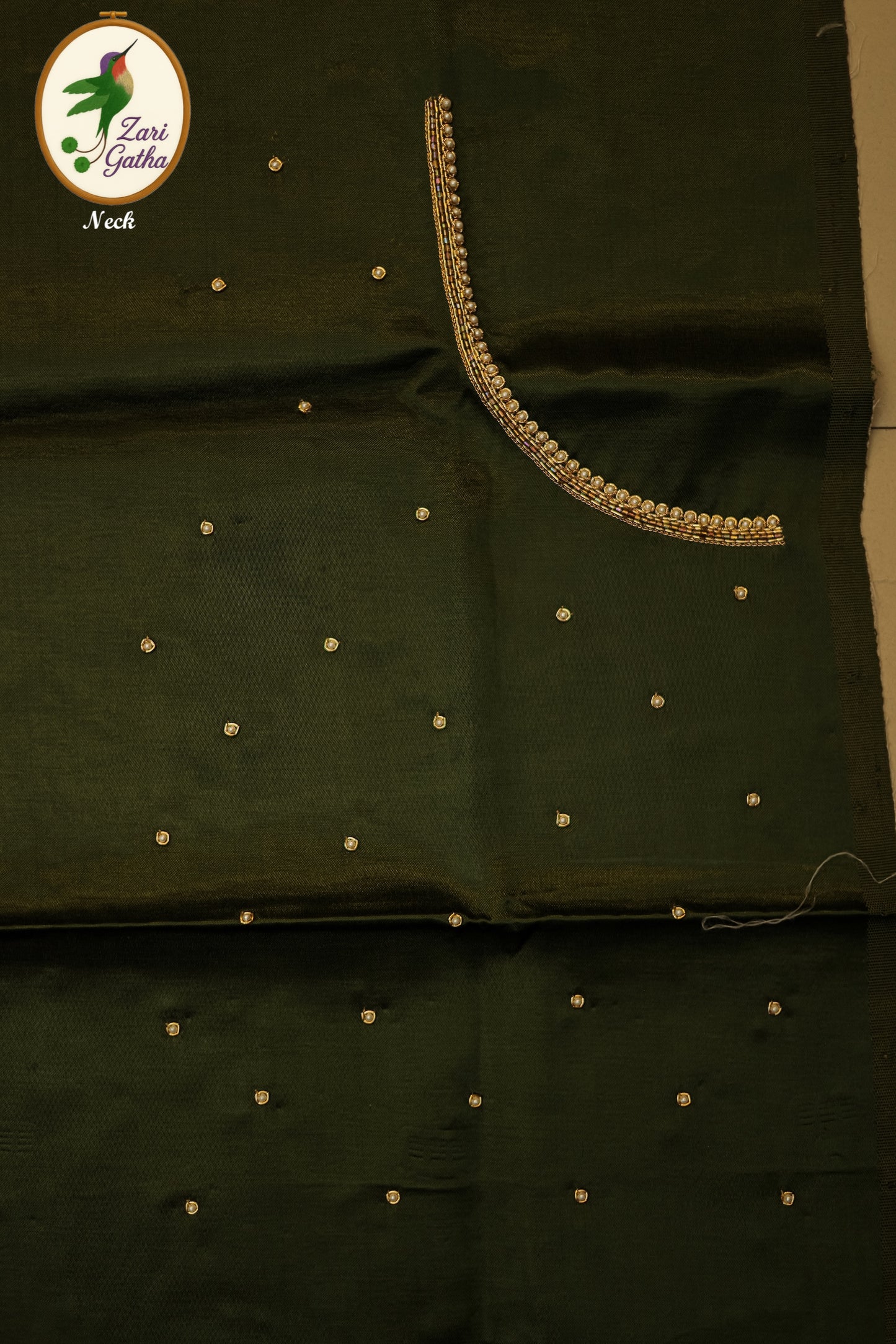 Royal Silk Unstitched Blouse with Front Pleats and Embroidery with U-Neck