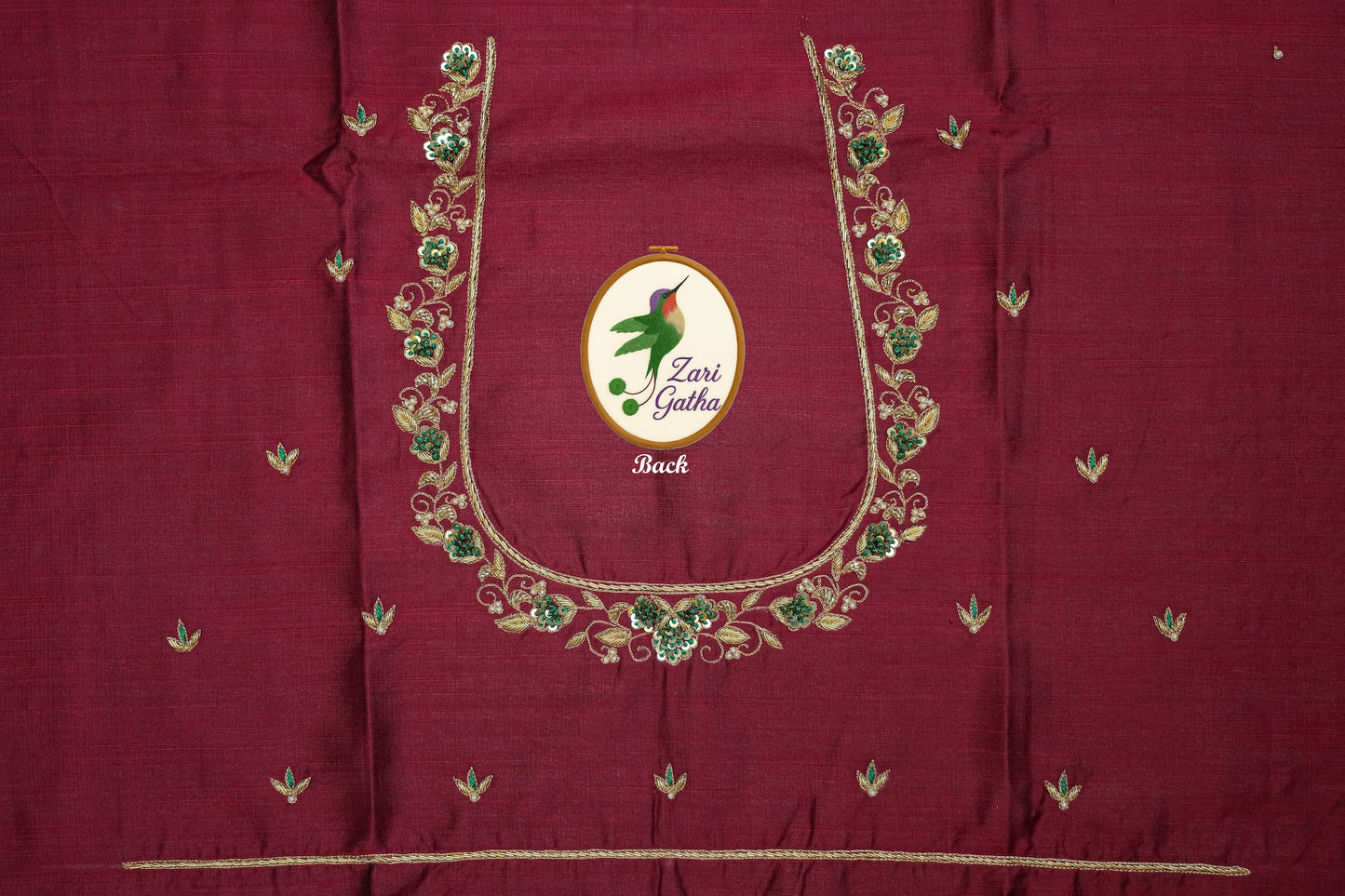 Exquisite Hand Embroidered Raw Silk Unstitched Blouse U-Neck