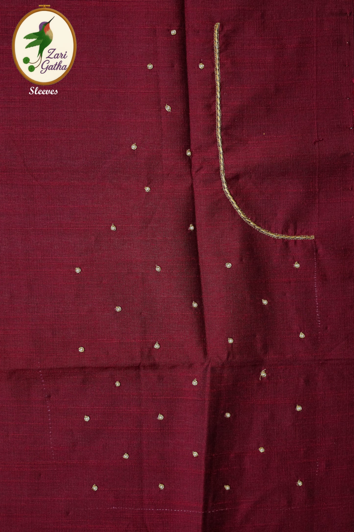 Exquisite Hand Embroidered Raw Silk Unstitched Blouse U-Neck