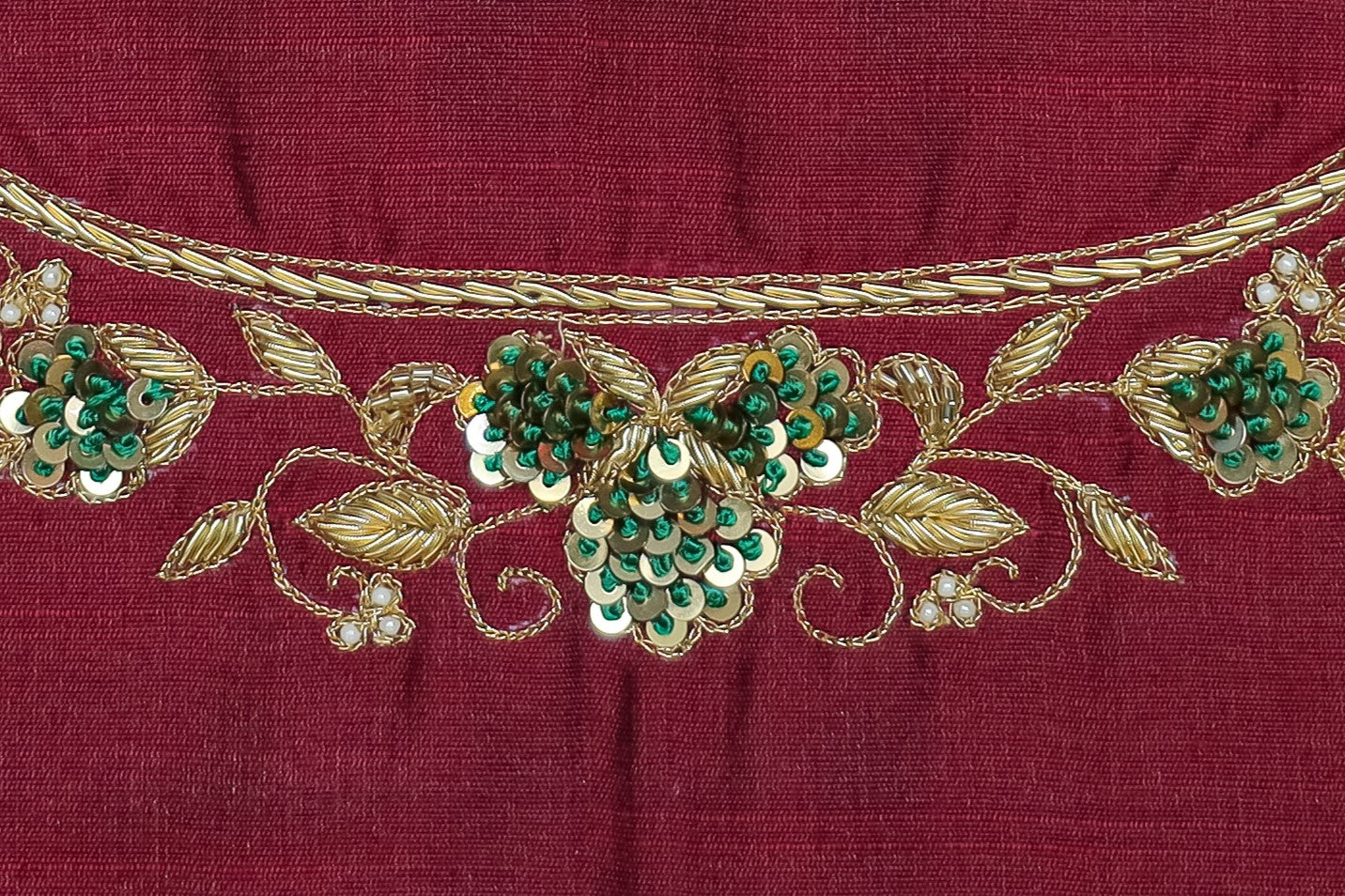 Exquisite Hand Embroidered Raw Silk Unstitched Blouse U-Neck