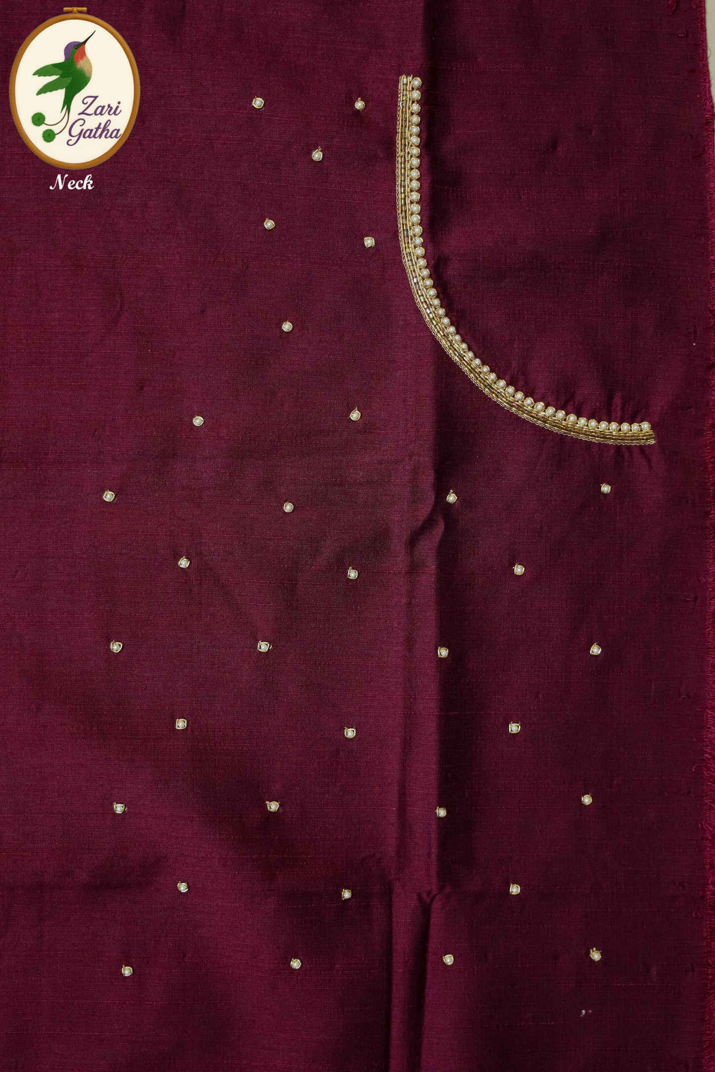 Royal Silk Unstitched Blouse with Front Pleats and Embroidery with U-Neck