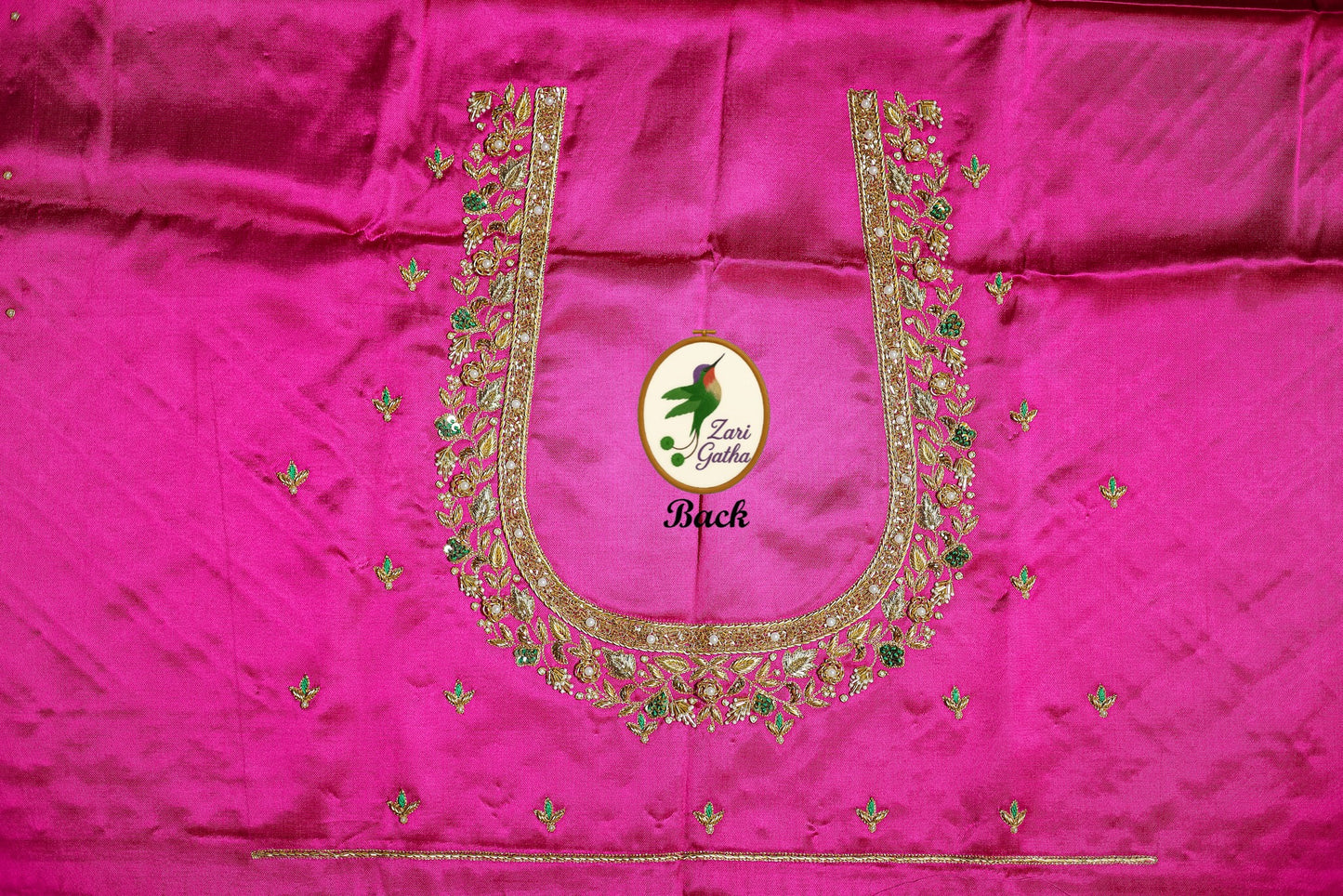 Exquisite Silk Unstitched Blouse with Embroidered Motifs U-neckline