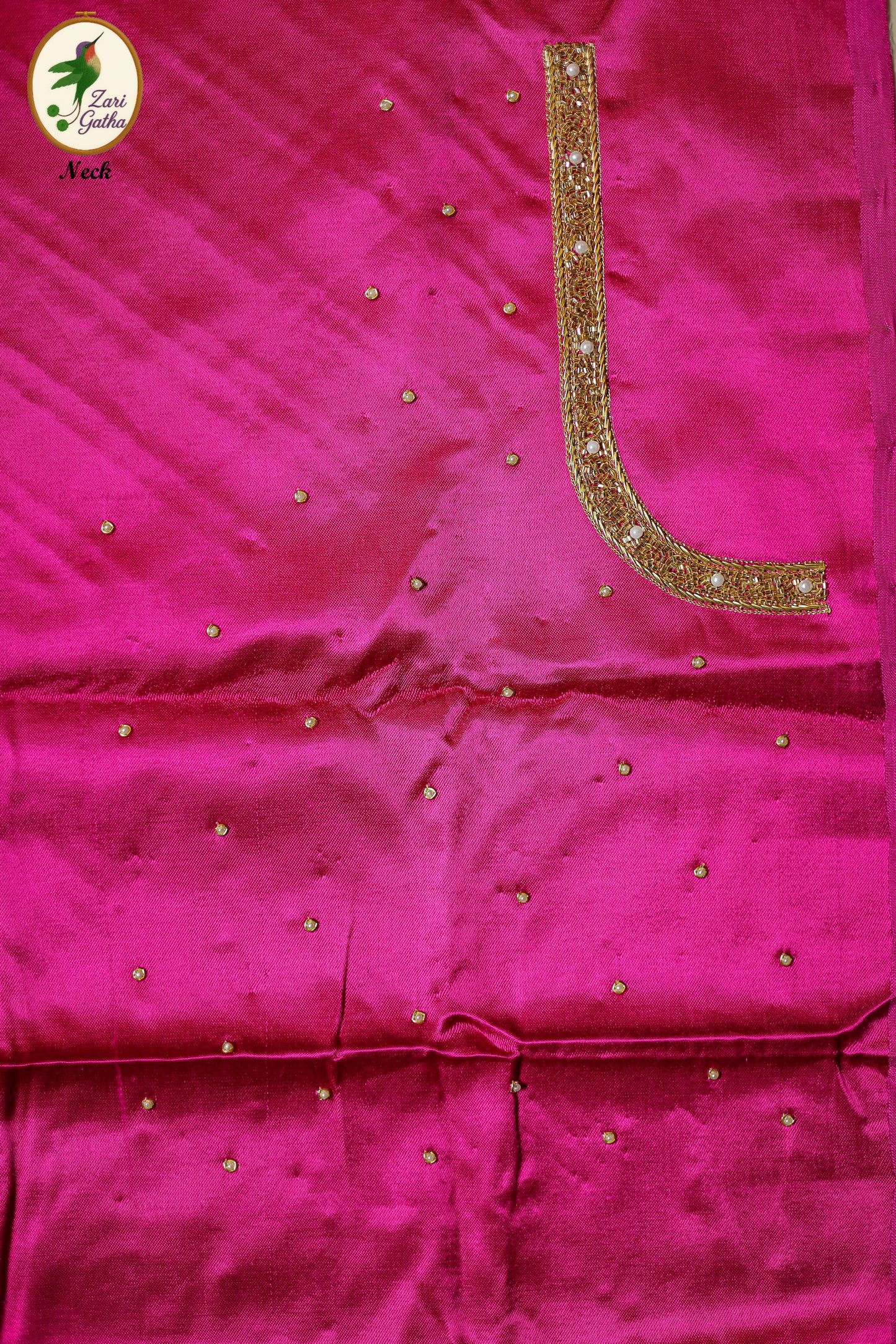 Exquisite Silk Unstitched Blouse with Embroidered Motifs U-neckline