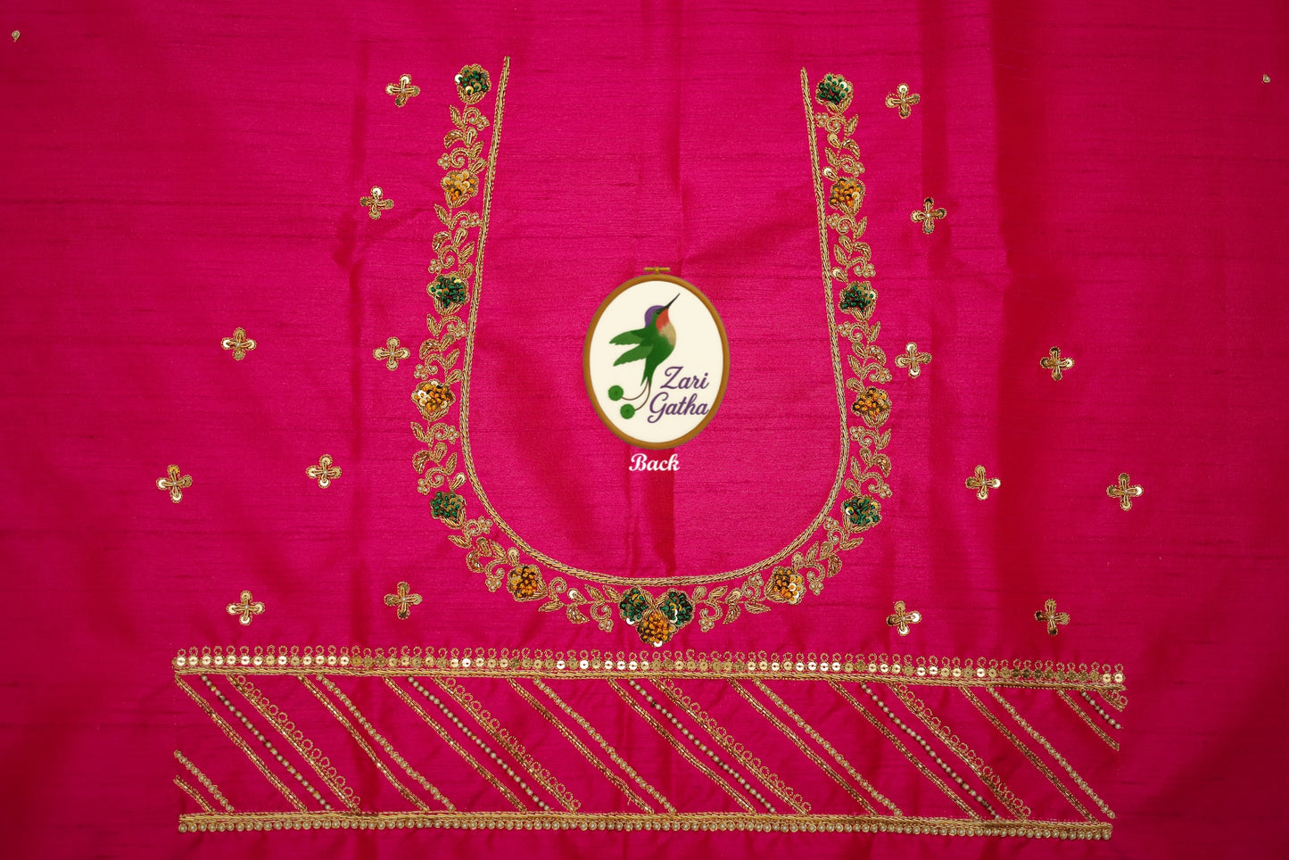 Aristocratic Silk Unstitched Blouse with Embellished Sleeves and U-Neck