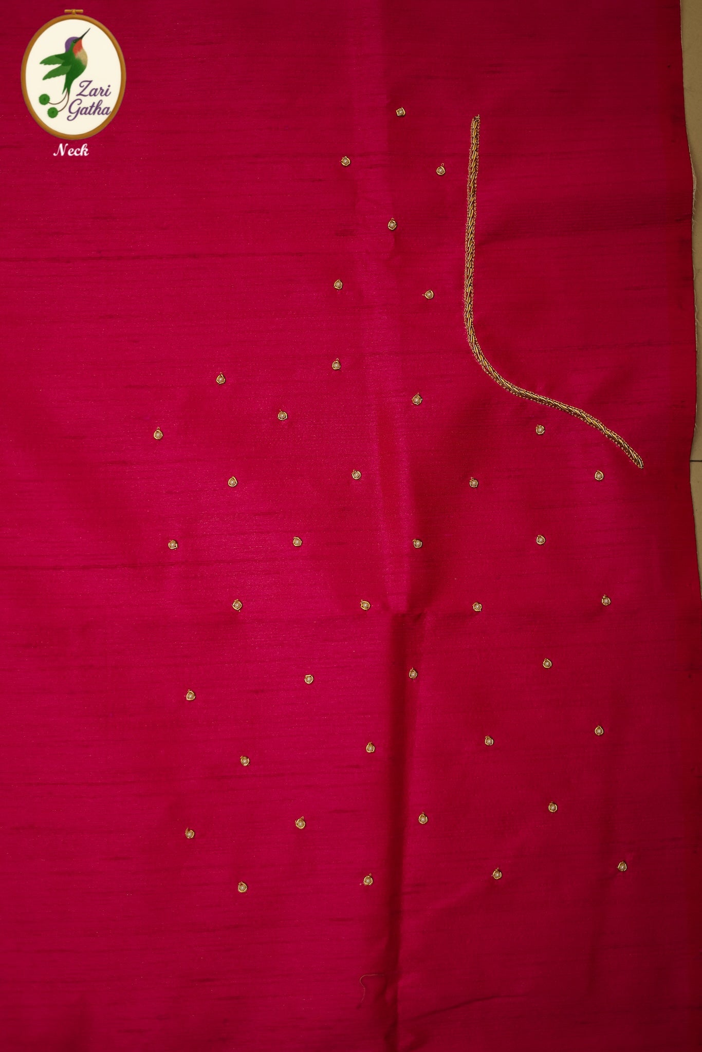 Aristocratic Silk Unstitched Blouse with Embellished Sleeves and U-Neck