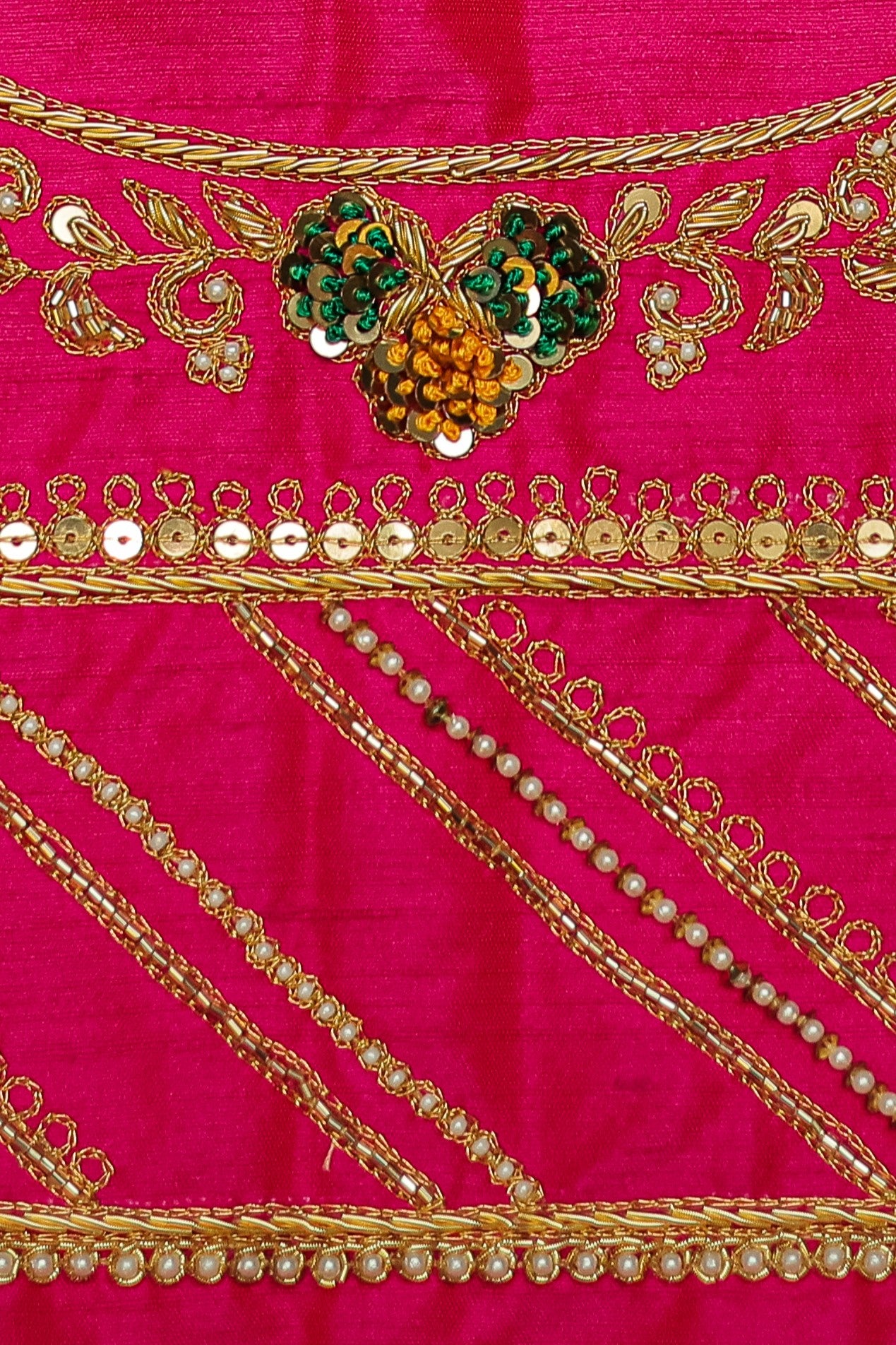 Aristocratic Silk Unstitched Blouse with Embellished Sleeves and U-Neck