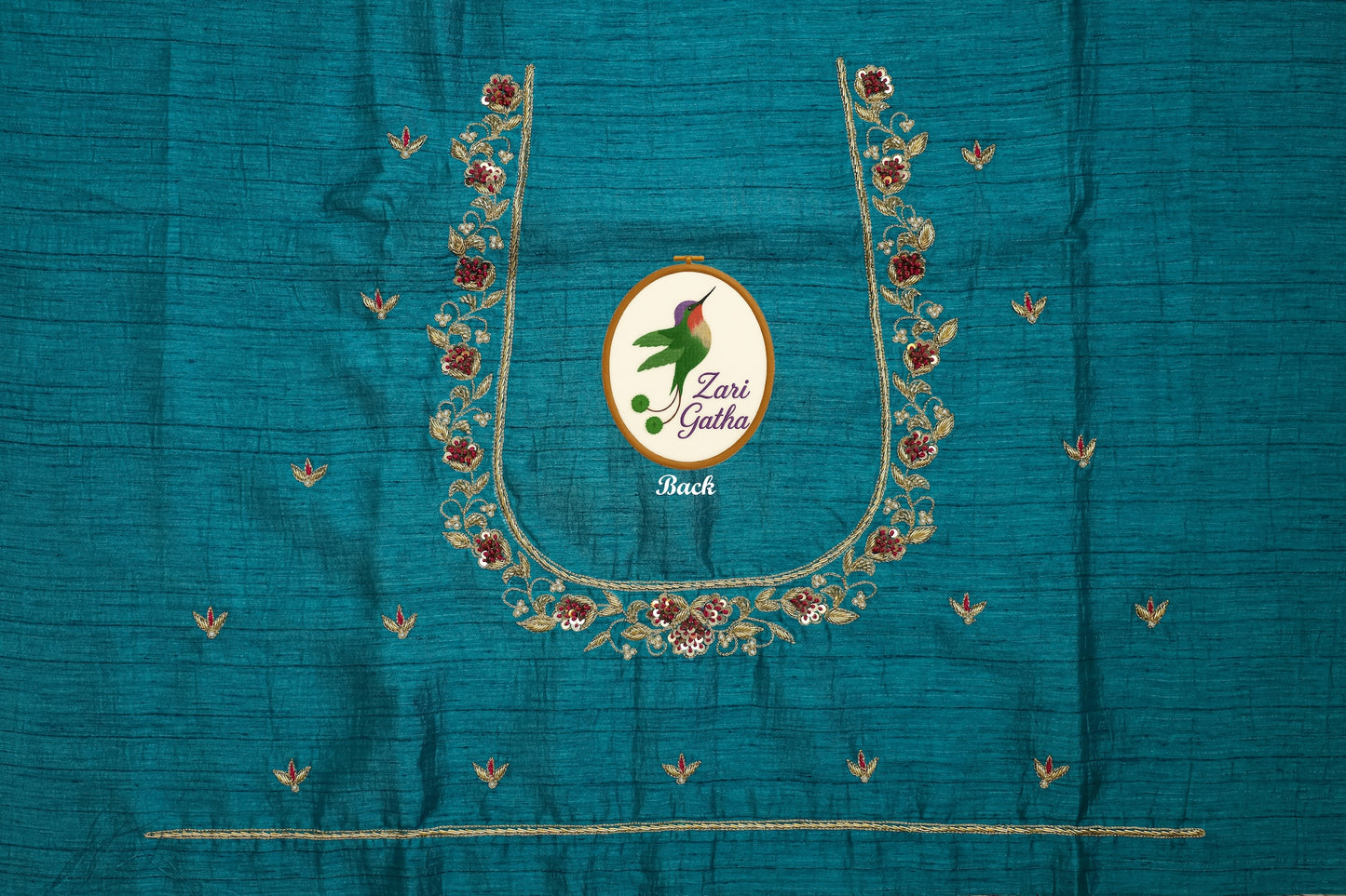 Exquisite Hand Embroidered Raw Silk Unstitched Blouse U-Neck