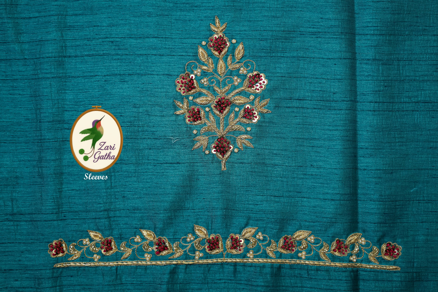 Exquisite Hand Embroidered Raw Silk Unstitched Blouse U-Neck