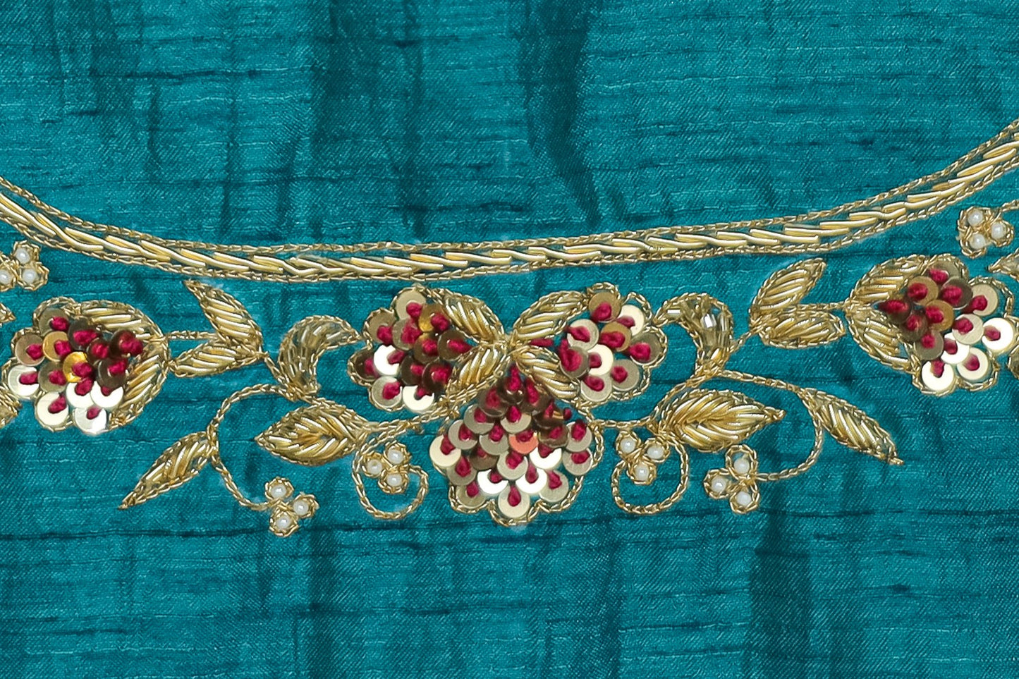 Exquisite Hand Embroidered Raw Silk Unstitched Blouse U-Neck