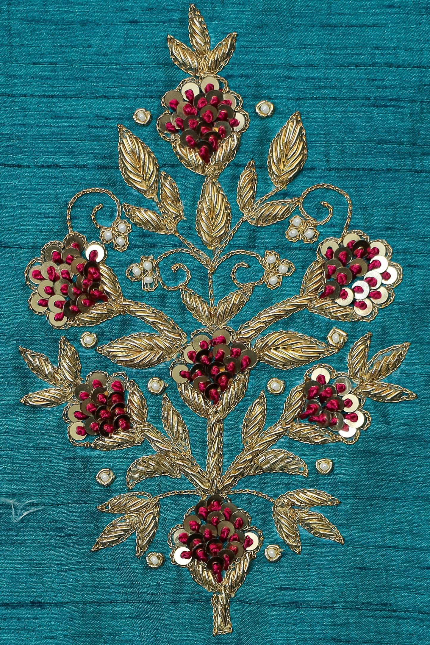 Exquisite Hand Embroidered Raw Silk Unstitched Blouse U-Neck