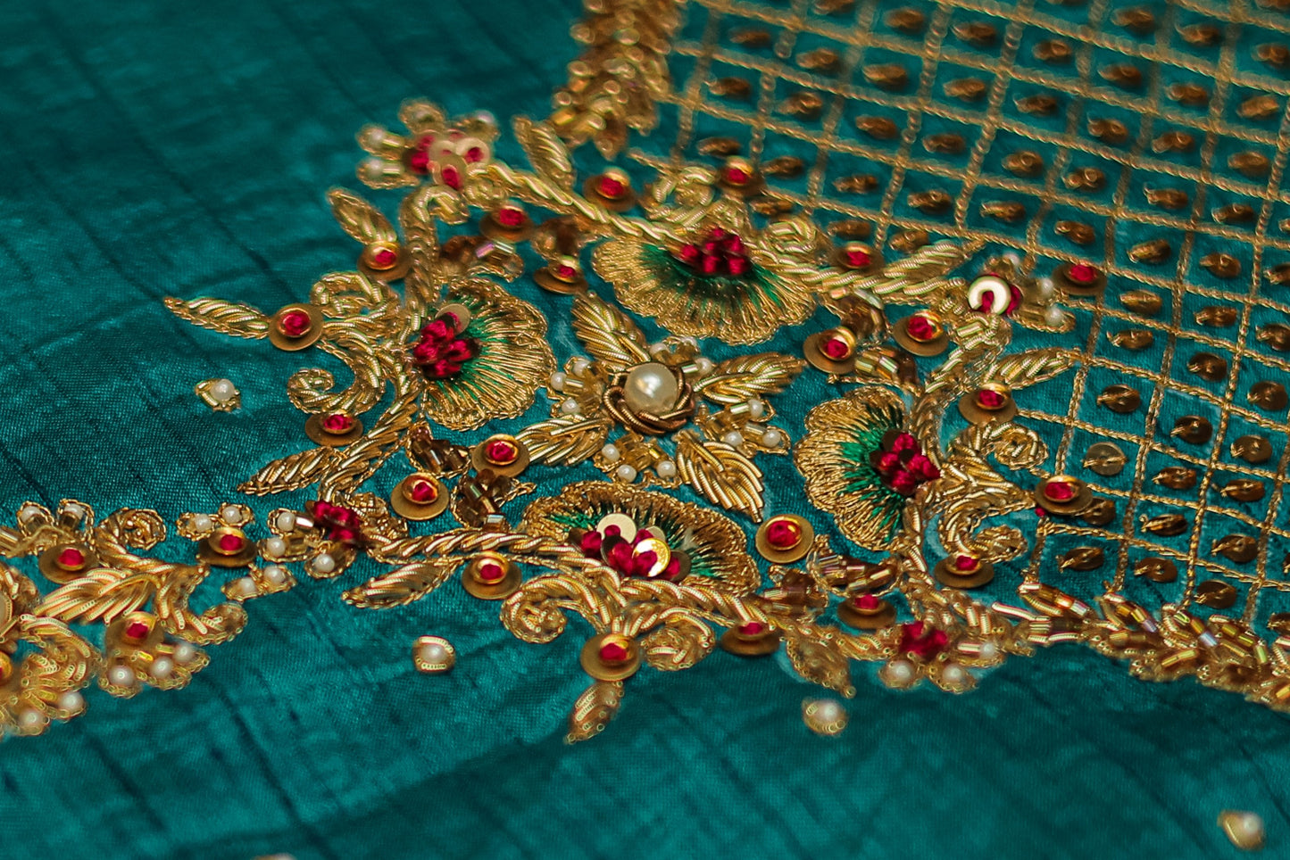 Festive Floral Embroidered Silk Unstitched Blouse with U Neck
